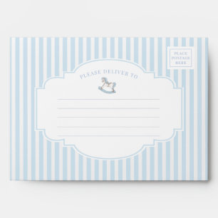 Cute blue rocking horse baby boy shower Envelope