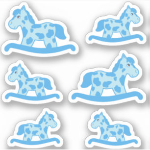 Cute Blue Rocking Horse Drawing Kids Sticker