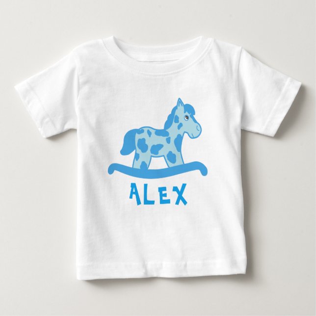 Cute Blue Rocking Horse Name Baby Boy Baby T-Shirt (Front)