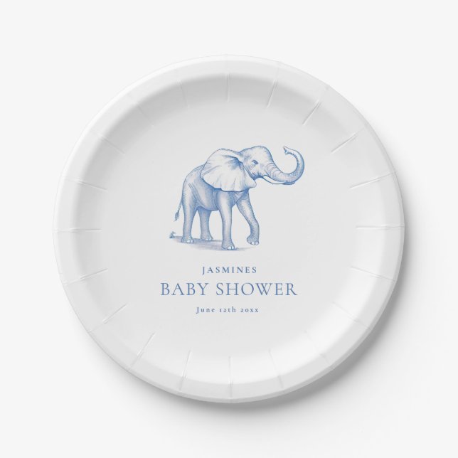 cute blue safari baby shower books for baby  paper plate (Front)