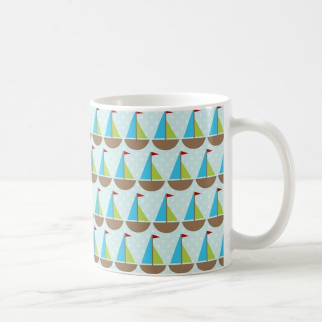 Cute Blue Sailboat Design for Boys Coffee Mug (Right)