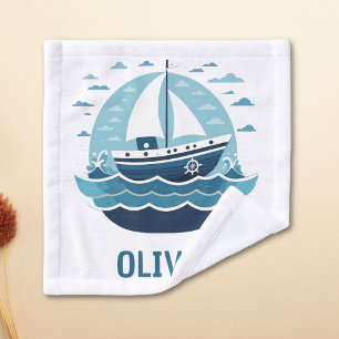 Cute Blue Sailboat Wash Cloth