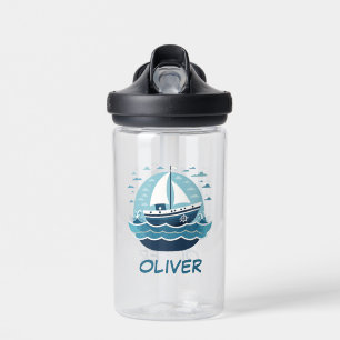 Cute Blue Sailboat Water Bottle