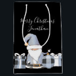 Cute Blue Santa Gnome with Gifts Medium Gift Bag<br><div class="desc">Personalised and Easy!  Adorable Santa Gnome design with custom Greeting and Recipient name on the front,  from and givers name on the back!</div>