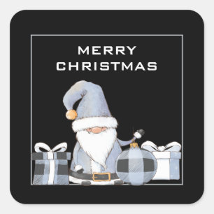 Cute Blue Santa Gnome with Gifts Square Sticker