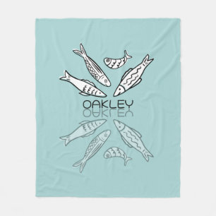 Cute Blue Sardines Reflection Doodle Custom Name Fleece Blanket
