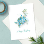 Cute Blue Sea Turtle Florida Watercolor Christmas  Card<br><div class="desc">This beach theme watercolor Christmas card features a replica of my original hand painted sea turtle with green holly and red berries in shades of turquoise blue colours on a crisp white background. The words Merry Christmas are set in a modern brush script typography. The inside is blank for you...</div>