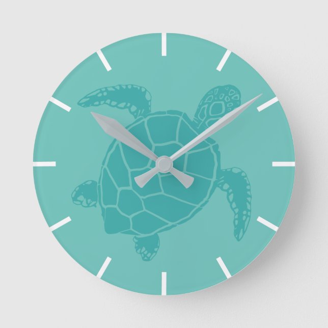 Cute Blue Sea Turtle Round Clock (Front)