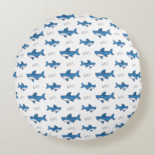 Cute Blue Shark Pattern Round Cushion