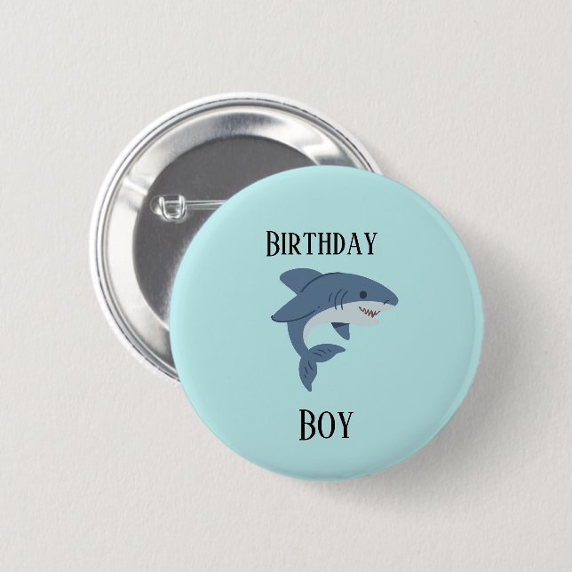 Cute blue shark personalised 6 cm round badge (Front & Back)