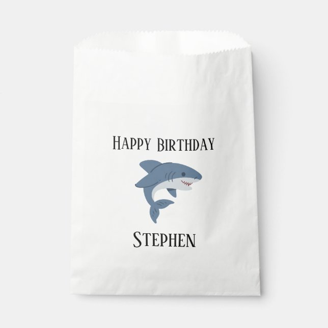 Cute blue shark personalised favour bags (Front)