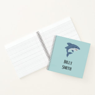 Cute blue shark personalised notebook