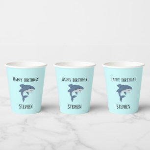 Cute blue shark personalised paper cups