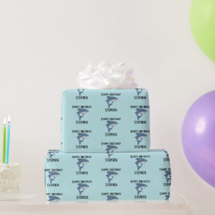Cute blue shark personalised wrapping paper