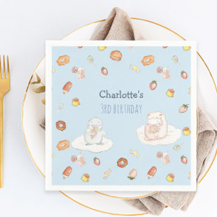 Cute blue sheep desserts watercolor kids birthday napkin