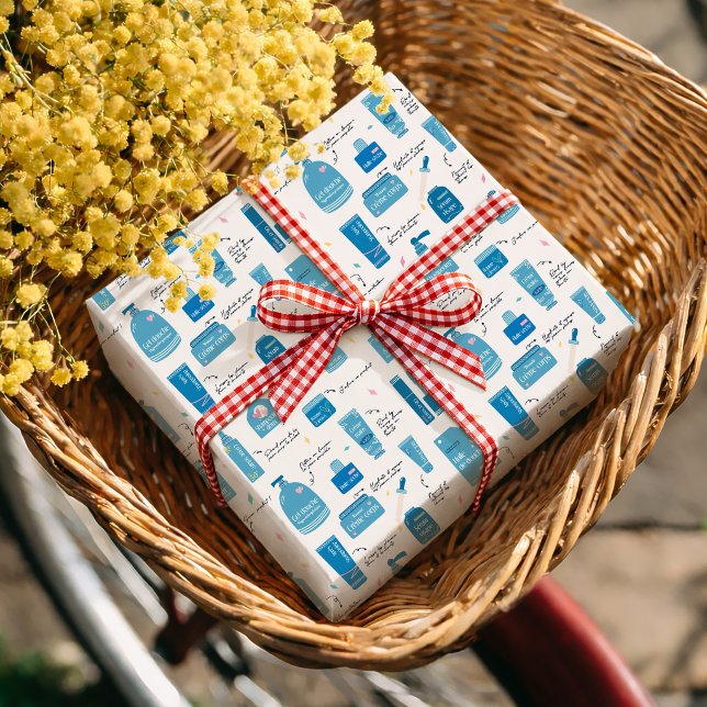 Cute Blue Skincare Cosmetic Pattern Wrapping Paper (Creator Uploaded)