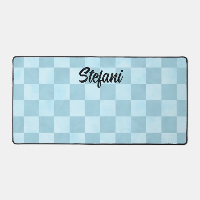 Cute Blue Sky Checkers Pattern Name Desk Mat (Front)