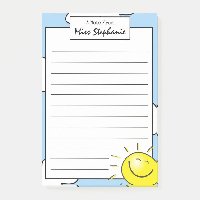 Cute Blue Sky Sunshine Smile Face From Teacher  Post-it Notes (Front)