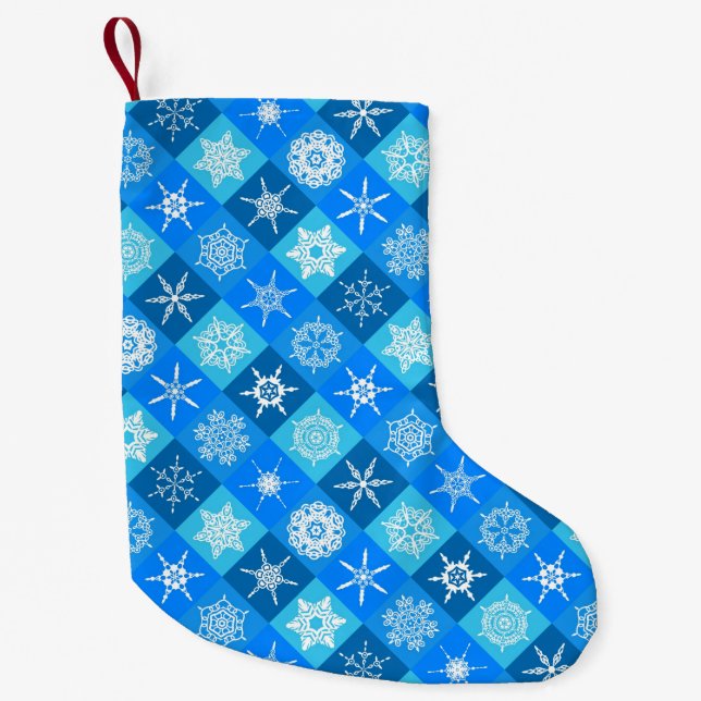 Cute blue snowflake patterns design small christmas stocking (Front)