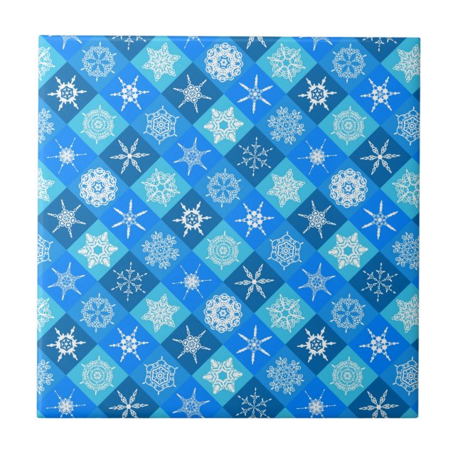 Cute blue snowflake patterns design tile (Front)