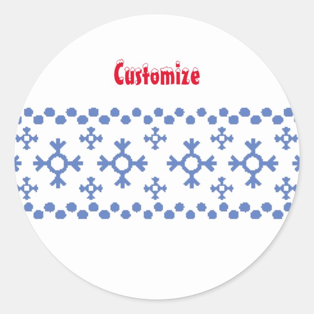 Cute Blue Snowflakes Pattern Thunder_Cove Classic Round Sticker (Front)