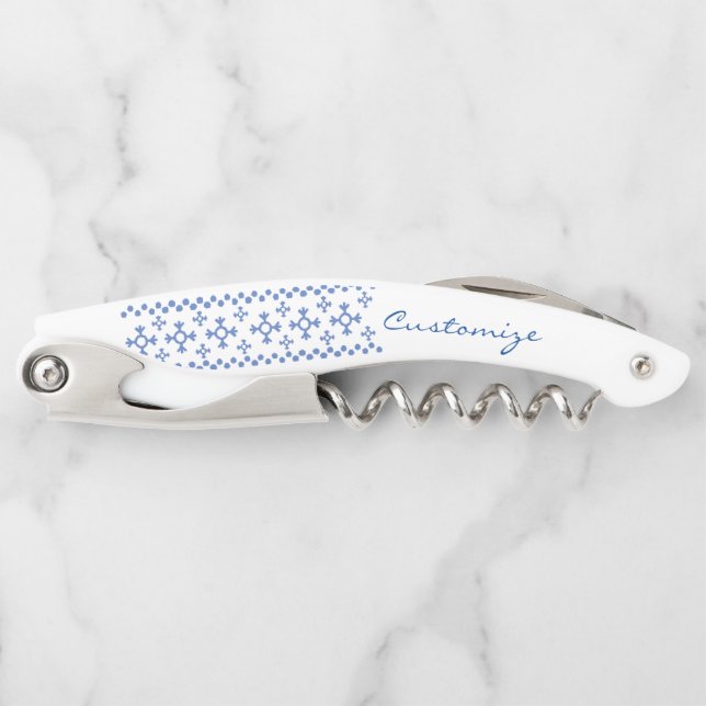 Cute Blue Snowflakes Pattern Thunder_Cove Corkscrew (Front)