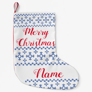 Cute Blue Snowflakes Pattern Thunder_Cove Small Christmas Stocking