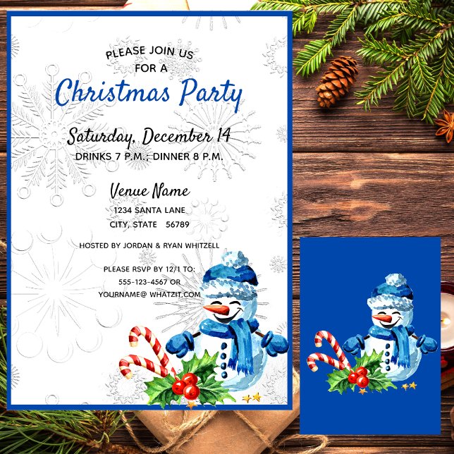 Cute Blue Snowman Christmas Party Invitation (Creator Uploaded)