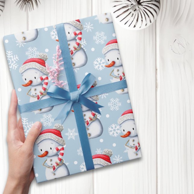 Cute Blue Snowman Christmas  Wrapping Paper (Creator Uploaded)