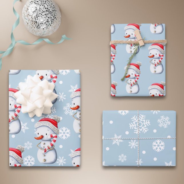 Cute Blue Snowman Snowflakes Christmas  Wrapping Paper Sheet (Creator Uploaded)