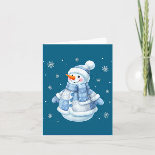 Cute Blue Snowman With Snowflakes Winter Christmas Card