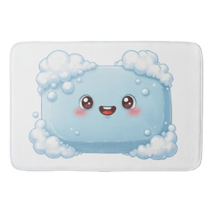 Cute Blue Soap Bar with Bubbles Bath Mat