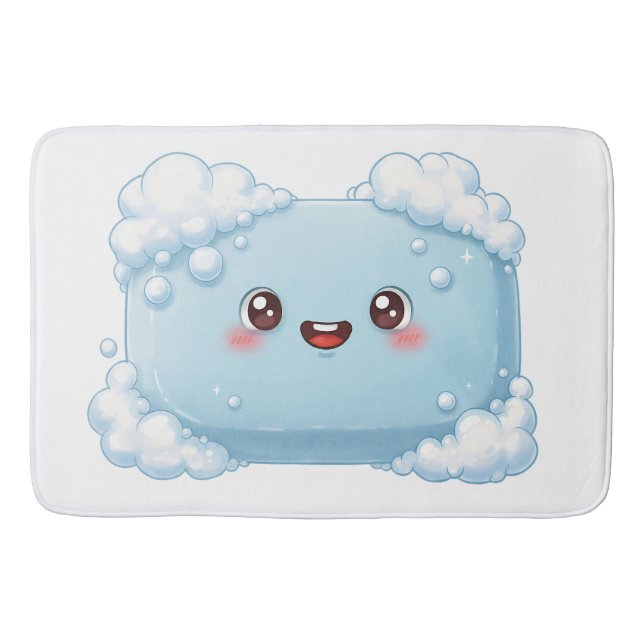 Cute Blue Soap Bar with Bubbles Bath Mat (Front)