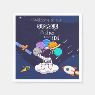 Cute Blue Space Astronaut Personalize Birthday Boy Napkin
