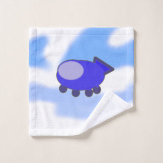 Cute Blue Spaceship on French Blue Clouds Bath Towel Set