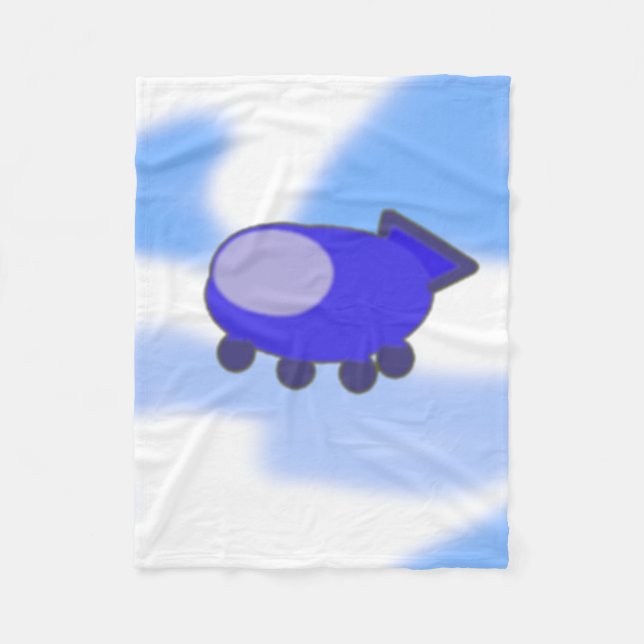 Cute Blue Spaceship on French Blue Clouds Fleece Blanket (Front)