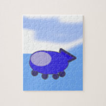 Cute Blue Spaceship on French Blue Clouds