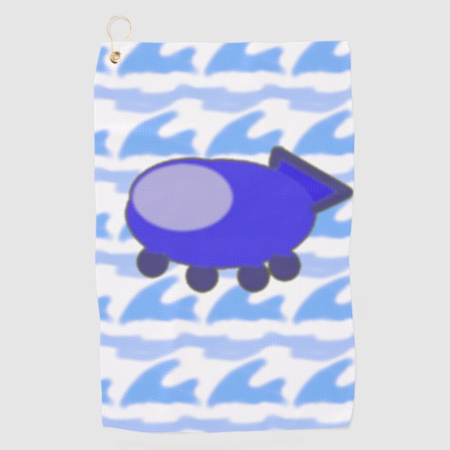 Cute Blue Spaceship Waveworld Clouds Golf Towel (Front)