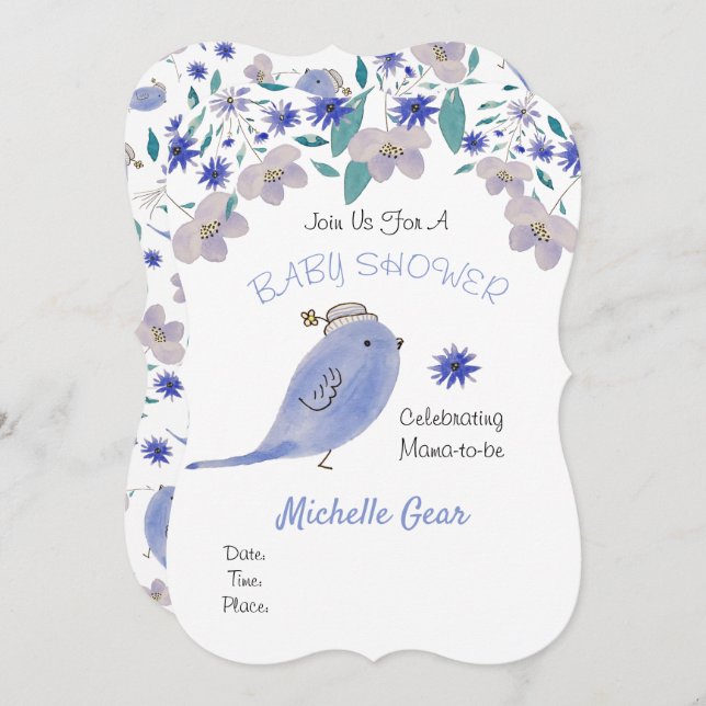 Cute Blue Sparrow With a Flower Hat (Front/Back)