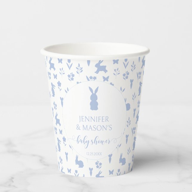 Cute blue spring Easter rabbit bunny baby shower Paper Cups (Front)