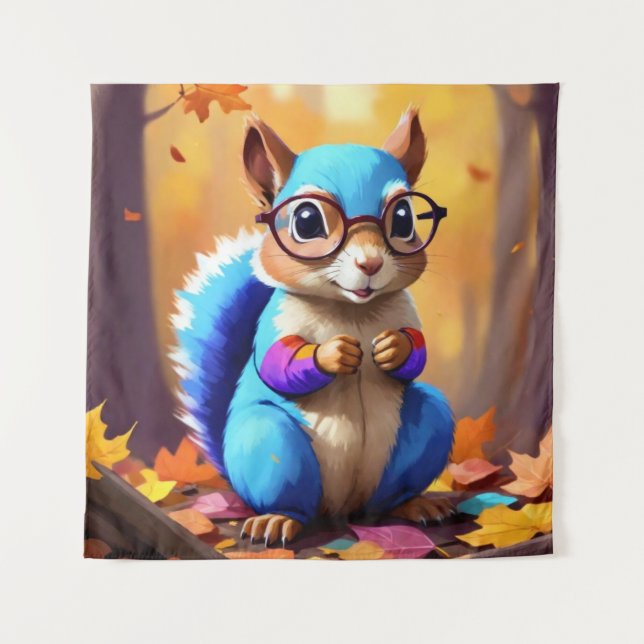 Cute Blue Squirrel Wearing Glasses-46506 Tapestry (Front)