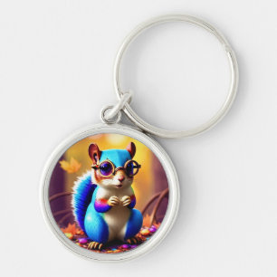 Cute Blue Squirrel with Glasses-56786 Key Ring