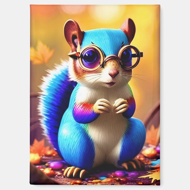 Cute Blue Squirrel with Glasses-56786 Magnet (Front)