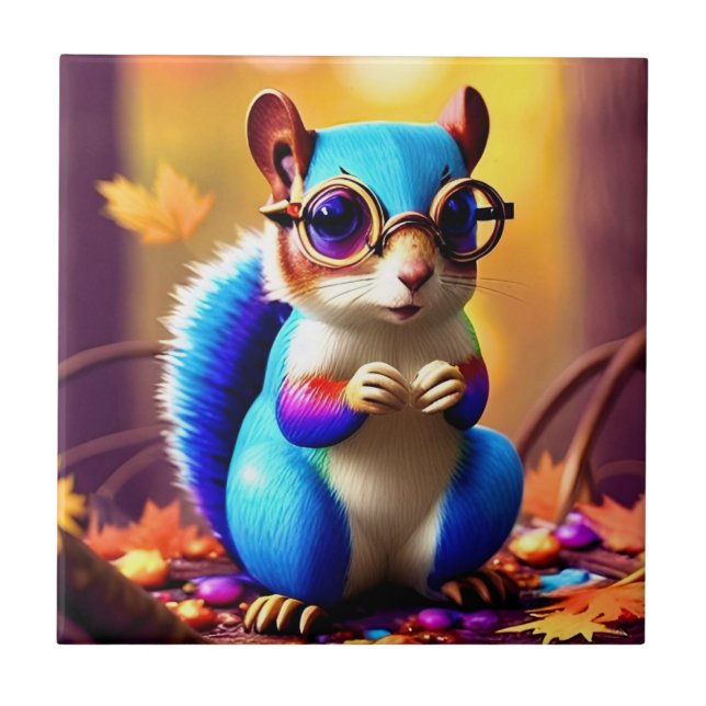  Cute Blue Squirrel with Glasses Tile (Front)