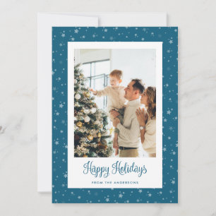 Cute Blue Starry Photo Happy Holidays Cards