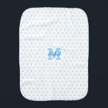 Cute Blue Stars Monogrammed White Newborn Infant Burp Cloth<br><div class="desc">Create your own custom, personalised, 100% ultra-soft polyester fleece, gentle on baby’s skin, unique, one-of-a-kind, light blue typography script name initial, stylish baby blue stars pattern on white background, monogrammed baby burp cloth. Simply type in the baby's initial / monogram and name, to customise. Makes a wonderful, custom, personalised gift...</div>