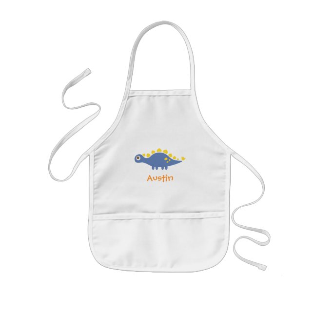 Cute Blue Stegosaurus Dinosaur For Kids Apron (Front)