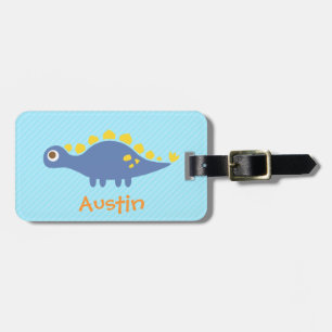 Cute Blue Stegosaurus Dinosaur Kids Personalised Luggage Tag