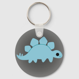 Cute Blue Stegosaurus on Grey Key Ring