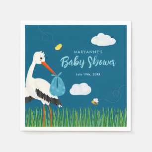 Cute Blue Stork Baby Shower Custom Napkin